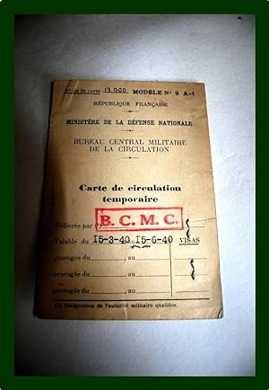 Carte de circulation temporaire 1940 avec photo de Madame Ferry, signée par le général chef du BC...