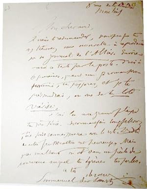 Emmanuel des ESSARTS (1839-1909) : Lettre autographe signée au sujet d'une nouvelle à reproduire ...