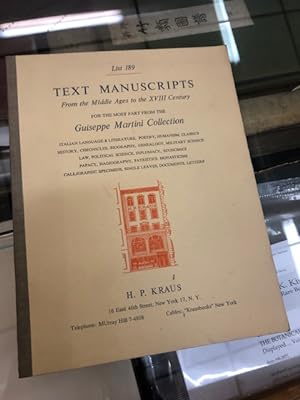 TEXT MANUSCRIPTS FROM THE MIDDLE AGES TO THE XVIII CENTURY FOR THE MOST PART FROM THE GUISEPPE MA...