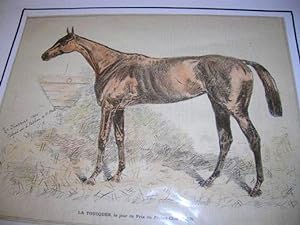 Gravure couleurs. La Toucques, le jour du Prix du Jockey-Club (1863).
