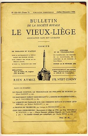 Bulletin de la Société Royale Le Vieux-Liège. N° 122-123 (Tome V), Juillet-Décembre 1958.