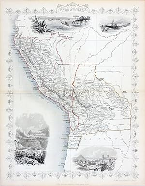 Peru & Bolivia, antique map with vignette views
