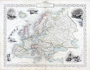 Europe, antique map with vignette views