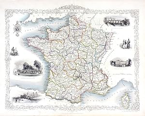 France, antique map with vignette views