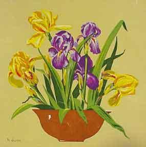 Floral Still Life in Yellow and Purple.