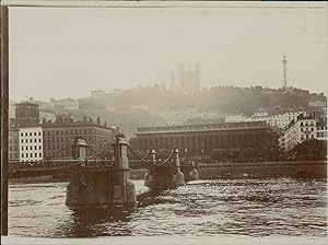 France, Lyon, Pont et Palais de Justice, ca.1905, vintage citrate print