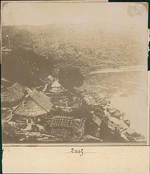 Asie, Panorama d'un village et ses docks, Vintage citrate print