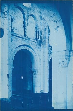 Vue intérieure église Romanesque ca.1900 cyanotype print