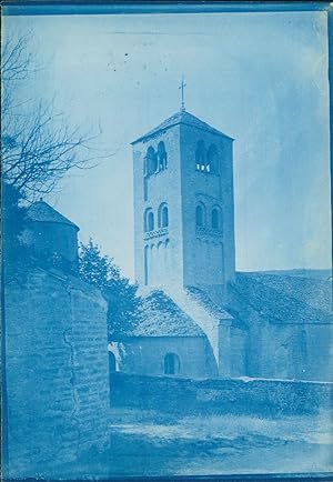 Vue extérieure église Romanesque ca.1900 cyanotype print