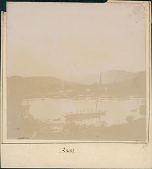 Asie, Bateau sur un fleuve, Vintage citrate print