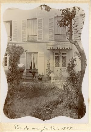 France, Vue du jardin du photographe 1895, Vintage citrate print