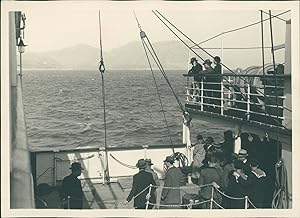 Sicile, Vue des montagnes siciliennes du bateau croisière, ca.1925, vintage silver print