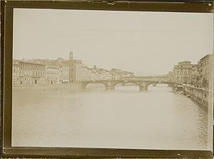 Italie, Florence, Vue de l'Arno et des ponts, 1903, vintage citrate print