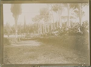 Italie, Rome, Une course dans les jardins du Palais Borghese, 1903, vintage citrate print