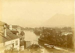 Suisse, Vue de Thun prise de la terrasse du château, ca.1900, vintage citrate print