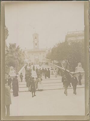 Italie, Rome, La Basilique Ste-Marie d'Aracoeli et Place du Capitole, 1903, vintage citrate print