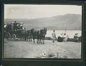 Écosse, Omnibus près d'un lac, ca.1900, Vintage silver print
