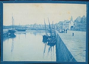 France, Le Havre, Bateaux à quai, ca.1900, Vintage cyanotype print