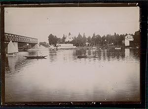 France, Barques sur une rivière, ca.1900, Vintage citrate print