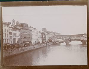 Italie, Florence, Vue du quai et Ponte Vecchio, ca.1900, Vintage citrate print