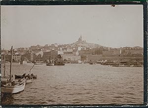 France, Marseille, Vue de la ville et Notre-Dame de la Garde, ca.1900, Vintage citrate print