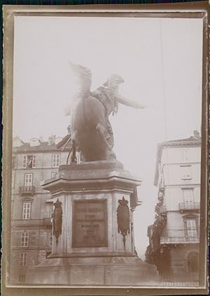 Italie, Milan, Monument équestre à Victor-Emmanuel II, ca.1900, Vintage citrate print
