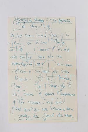 Deux lettres autographes manuscrites de Lise Deharme à Guy Dupré