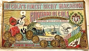 DI COLA'S FINEST SICILY MACARONI. Bellissimo manifesto in litografia a colori dell'Ottocento.