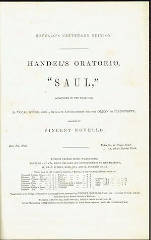 Saul, In Vocal Score, With A Separate Accompaniment For The Organ Or Pianoforte, Arranged by Vinc...