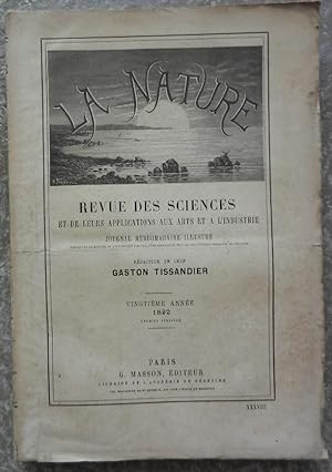 La nature. Revue des sciences et de leurs applications aux arts et à l'industrie. 1892, vingtième...