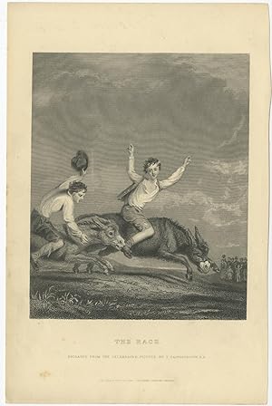 Antique Print of a Donkey Race (c.1870)