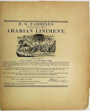 H.G. FARRELL'S CELEBRATED ARABIAN LINIMENT. A CERTAIN CURE FOR ALL KINDS OF RHEUMATISM
