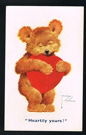 Heartily Yours - Teddy Bear & Love Heart Postcard