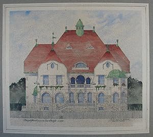 Entwurf für ein Privathaus. 9 Tuschzeichnungen mit Spritztechnik aquarelliert (á 29 x 33 cm) auf ...
