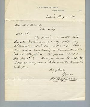 Three autograph letters, signed, to Nathan F. Handy, of Lansing, Michigan