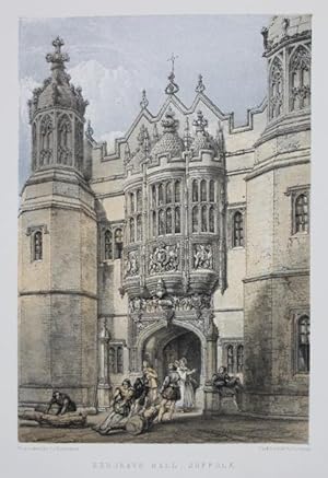 Fine Original Lithotint Illustration of Hengrave Hall in Suffolk By C. J. Richardson. Published B...