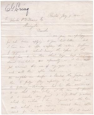 1838 Letter of Boston lawyer Charles G. Loring to Connecticut shipowner Charles P. Williams regar...