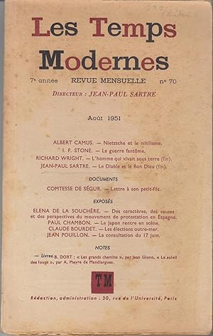 Les Temps Modernes. Revue Mensuelle. Aout 1951.
