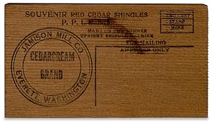 [PNW, Pacific Northwest:] [Souvenir Red Cedar Shingle Post Card and Advertisement for Panama-Paci...