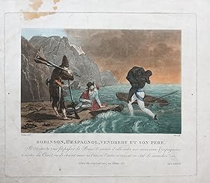 Ets en Gravure/Etching and egraving: Robinson Crusoe meets with Friday and his father. (Robinson ...