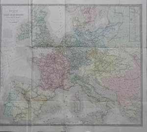 Carte générale des chemins de fer européens donnant toutes les stations. Ainsi que les voies de c...