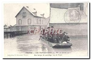 Reproduction Troyes Les inondations 22 23 janvier 1910 une barque de sauvetage rue du Voyer