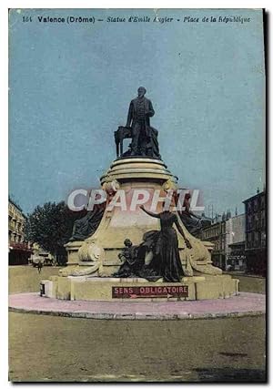 Carte Postale Ancienne Valence (Drome) Statue d'Emîle Augier Place de la Republique