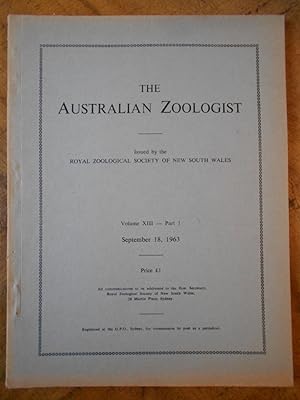 THE AUSTRALIAN ZOOLOGIST: Volume XIII-Part I: September 18, 1963