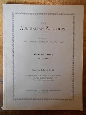 THE AUSTRALIAN ZOOLOGIST: Volume XIII-Part 3: July 6, 1966
