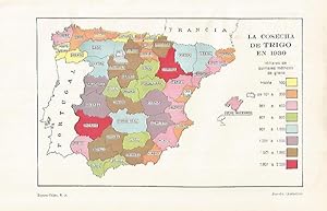 LAMINA ESPASA 29178: Mapa de España de cosecha de trigo en 1930