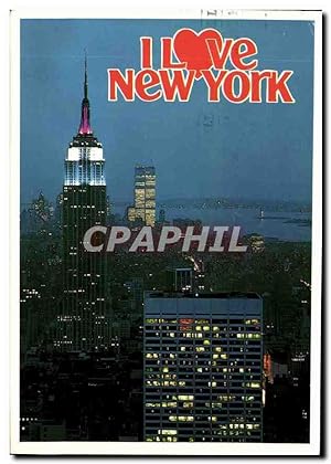 Carte Postale Moderne New York Illuminated Empire State Building with the twin towers of the Worl...