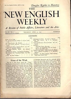 THE NEW ENGLISH WEEKLY. VOL. III, NO. 1. APRIL 20, 1933