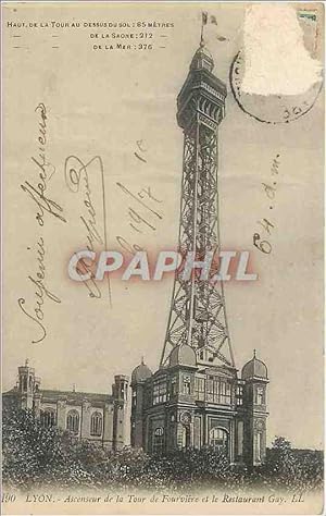 Carte Postale Ancienne Lyon Ascensuer de la Tour de Fourviere et le Restaurant Gay