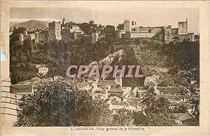 Carte Postale Ancienne Granada Vista général de la Alhambra